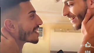 Arab straight friends, not gay, kissing and flashing penis