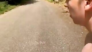 Exhibitionist too scared to do it in a busy road so he cums outside on an empty one.