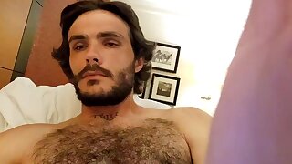 Tatted white str8 guy shows off ass