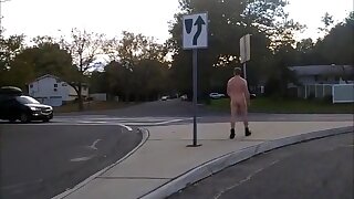 Brave bold naked guy stroking in public