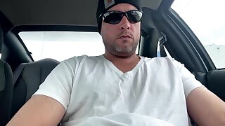Canadian guy shows off his hairy cock in the truck