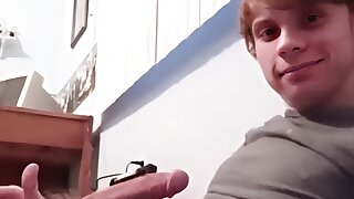 Cute wanker pulls on his huge hard boner...