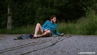 Caught taking a piss and jerking off outdoors