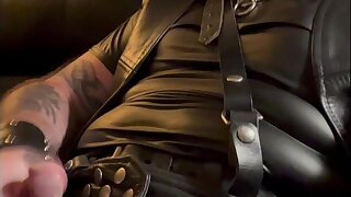 Wanking in leather gear