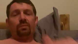 Goatee'd man lets out barely any cum