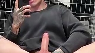 Coffee boy rides clear dildo while displaying his all black aesthetic closet.