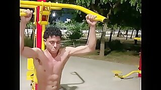 Fit Latino Guy Gets Sensual Handjob Behind the scenes