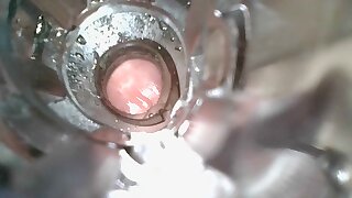 Internal view of cumshot in clear fleshlight