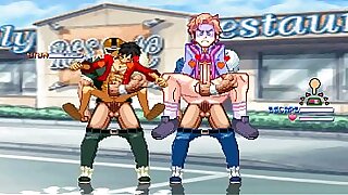 MUGEN&colon; BrianX2 Fucks Luffy & Senpai