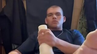 Verbal Twink uses his Fleshlight with big cumshot
