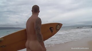 Hot Tatted Scruffy Surfer Jacks Off